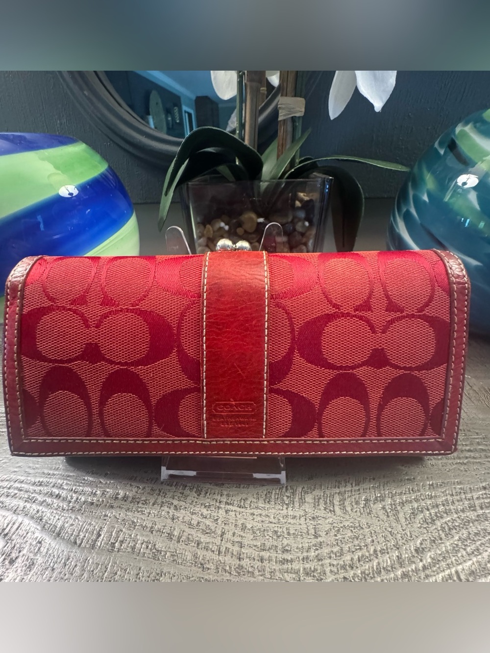 Coach Kiss Lock Soho Y2K Signature Red Wallet Clutch Fits Phone